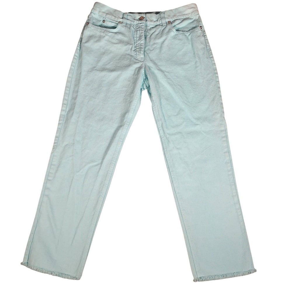 Michael Kors 29x25 Seafoam Light Blue Frayed Hem Denim Capri Pants Made in Italy